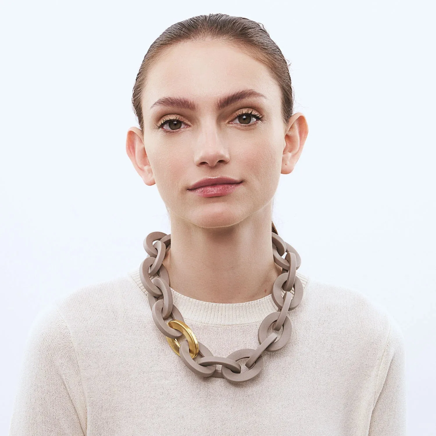 Vanessa Baroni Oval Link Taupe Matt Necklace