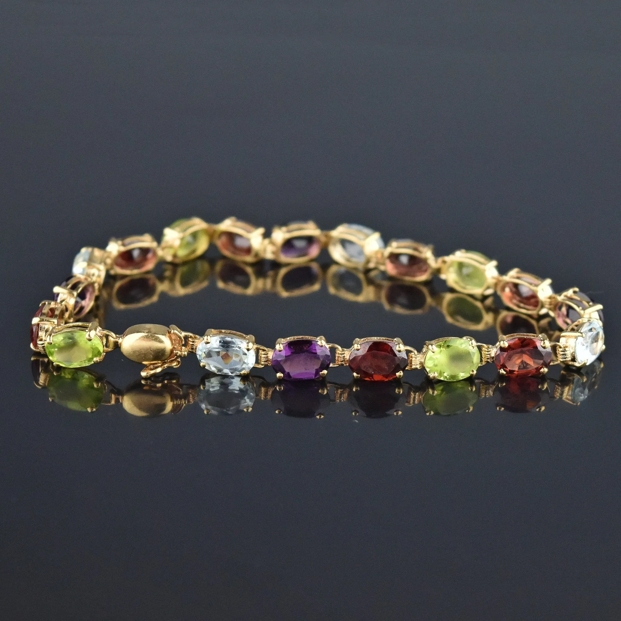 Vintage 14K Yellow Gold Harlequin Multi-Gemstone Bracelet