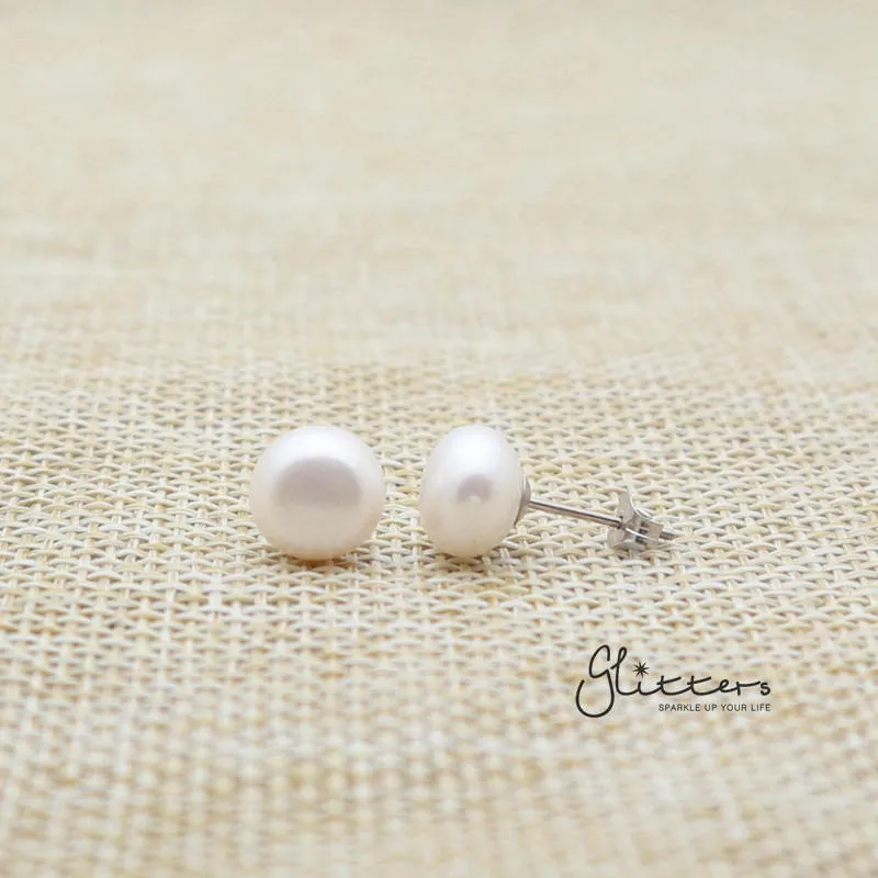 White Cultured Freshwater Pearl with Sterling Silver Post Women's Stud Earrings-6mm | 7mm | 8mm | 9mm