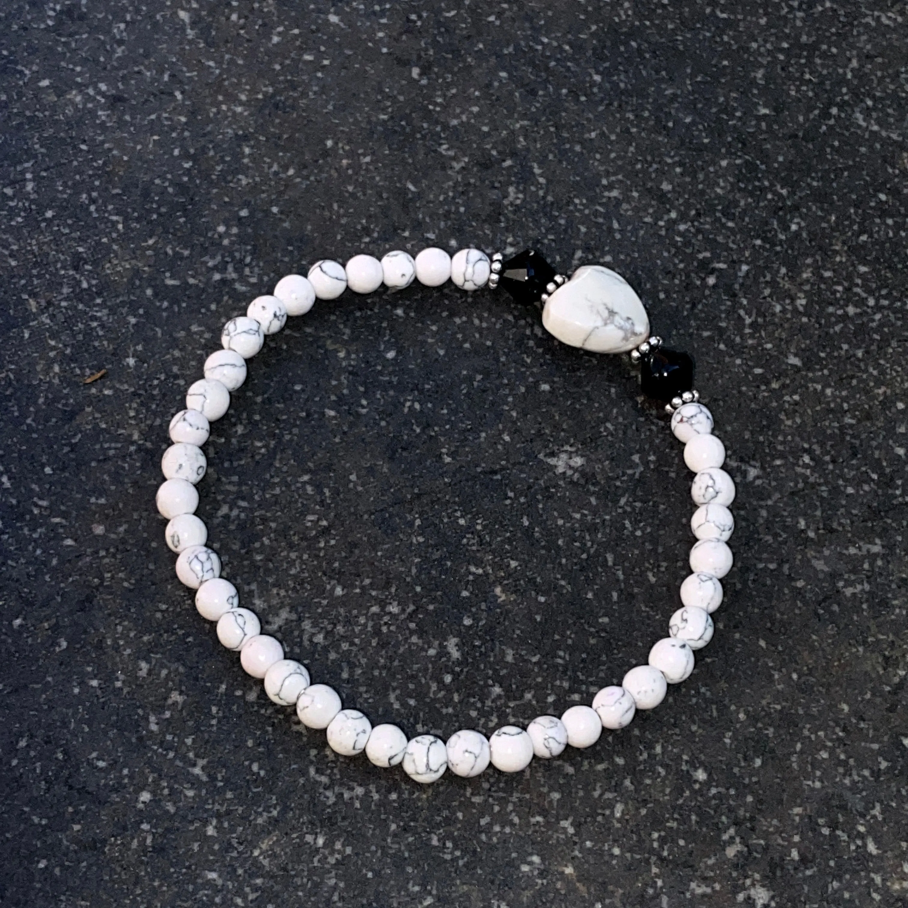 White Turquoise gemstone Bracelet with Onyx and Sterling Silver