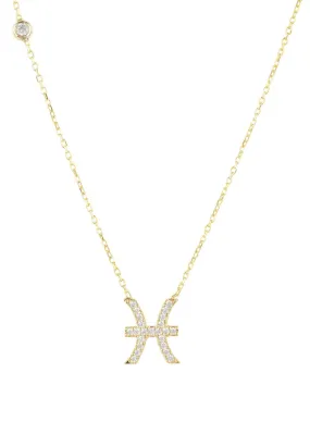 Zodiac Star Sign Pendant Necklace Gold Pisces